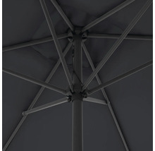 Onder aanzicht van een parasol met metalen frame