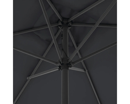 Onder aanzicht van een parasol met metalen frame