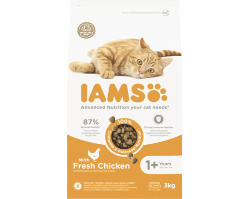 Iams kattenvoer met verse kip voor katten vanaf 1 jaar, 3 kilogram