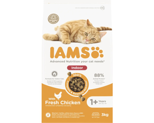 IAMS Indoor kattenvoer met verse kip voor binnenkatten, 3 kilogram