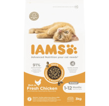Iams kattenvoer voor kittens van 1 tot 12 maanden, met verse kip en een inhoud van 3 kilogram