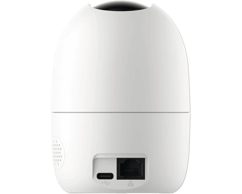 Achteraanzicht van een beveiligingscamera met USB- en Ethernet-aansluitingen