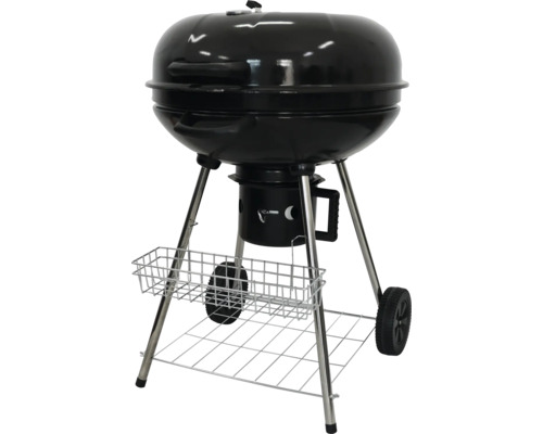 Zwarte bol barbecue met opbergrek en wielen