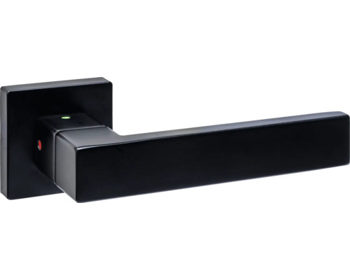 Zwarte deurkruk met vierkante rozet en led-indicator