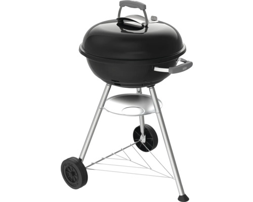 Zwarte kogelbarbecue met wielen en opbergruimte voor de tuin