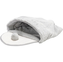 Grijze pluche kattenhol met pompon
