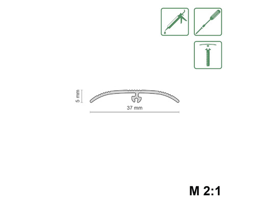 Technische tekening van een overgangsprofiel met afmetingen van 37 mm breed en 5 mm hoog