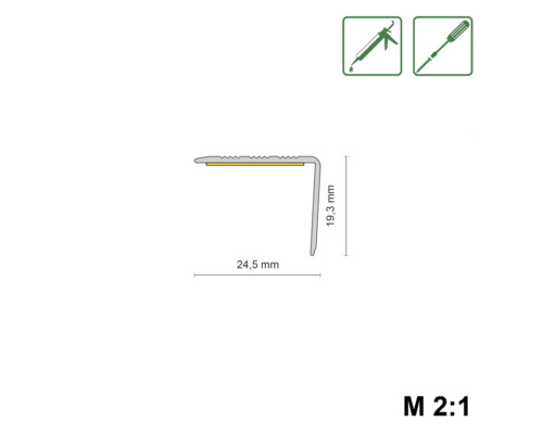 Profieldoorsnede met afmetingen van 24,5 mm en 19,3 mm