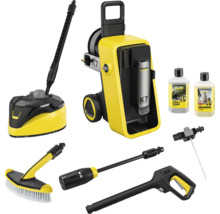 Kärcher hogedrukreiniger K7 met accessoires zoals terrasreiniger, wasborstel, spuitlans en reinigingsmiddel