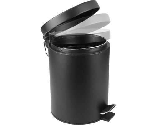 Zwarte pedaalemmer met open deksel.