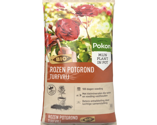 Zak turfvrije rozenpotgrond met Pokon Logo
