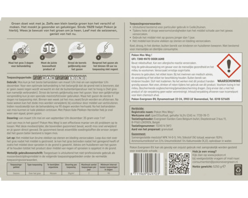 Informatie over het gebruik en de veiligheid van het product Pokon Mos Weg!
