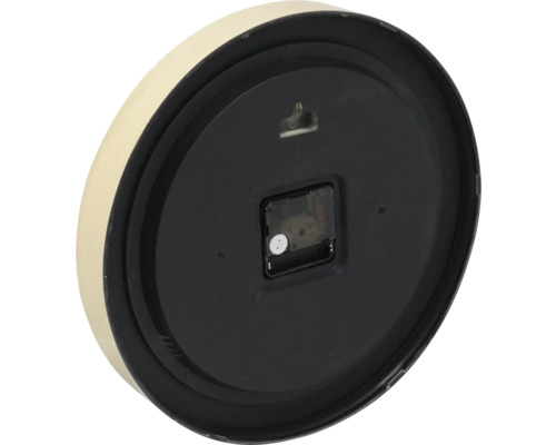 Achterkant van een wandklok met uurwerk en ophanghaak