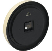 Achterkant van een wandklok met ophangsysteem en uurwerk