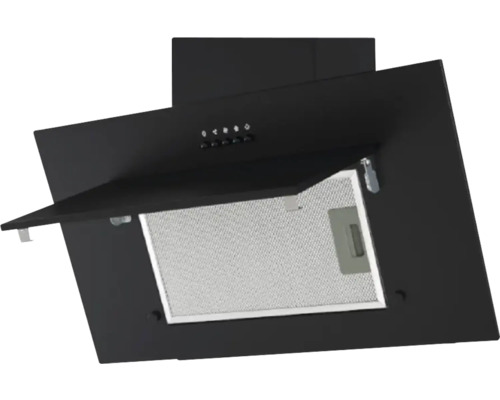 Zwarte afzuigkap met metalen vetfilter