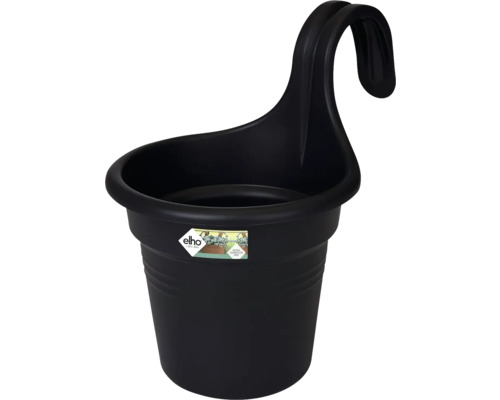 ELHO Balkonbak Green Basics Kunststof zwart Ø 18 cm H 26 cm Zwarte kunststof hangpot met haak voor bevestiging