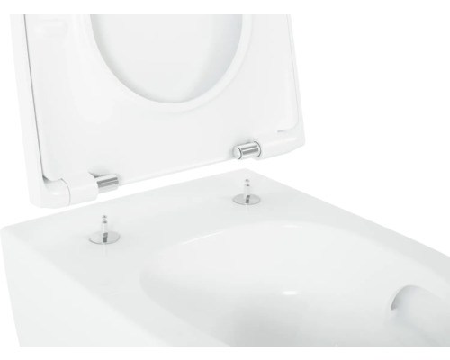 Detail van een wit toilet met open toiletdeksel