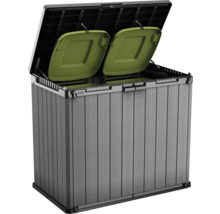 Afvalcontainerbox met twee groene deksels in open toestand