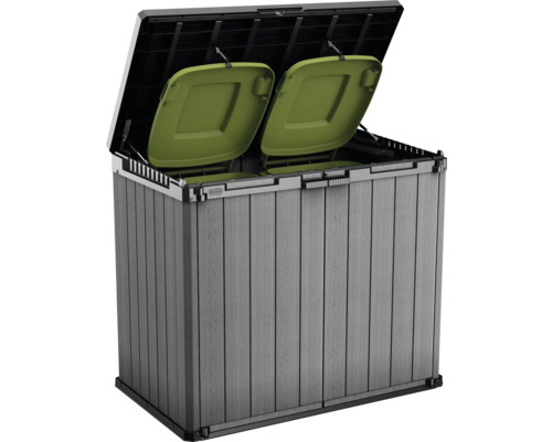 Afvalcontainerbox met twee groene deksels in open toestand