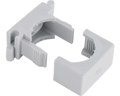 Twee grijze meubelverbinders van kunststof