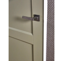 Detail van een binnendeur met een metalen deurklink.