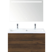 Wastafelonderkast met spiegel en twee kranen