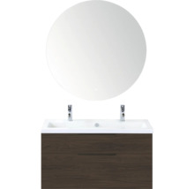 Badkamermeubelset met ronde spiegel, wastafel en onderkast