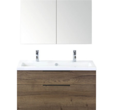 Wastafelmeubel met spiegel, houtlook en twee lades