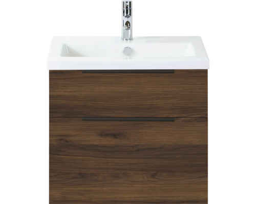 SANOX Badkamermeubelset Think walnoot 60 cm met twee lades incl. keramische wastafel met één kraangat Wastafelonderkast met twee laden, keramische wastafel en kraan