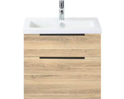 SANOX Badkamermeubelset Think grey oak 60 cm met twee lades incl. keramische wastafel met één kraangat Wastafelonderkast met twee lades, wastafel en kraan