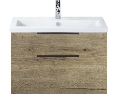 SANOX Badkamermeubelset Think natuur eiken 80 cm met twee lades incl. keramische wastafel met één kraangat Wastafelonderkast met twee laden, wastafel en kraan