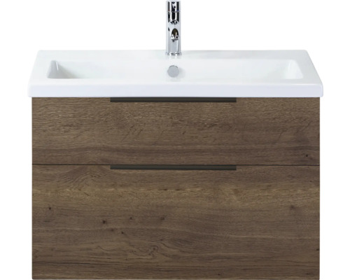 SANOX Badkamermeubelset Think tabacco 80 cm met twee lades incl. keramische wastafel met één kraangat Wastafelonderkast met twee laden en wastafel