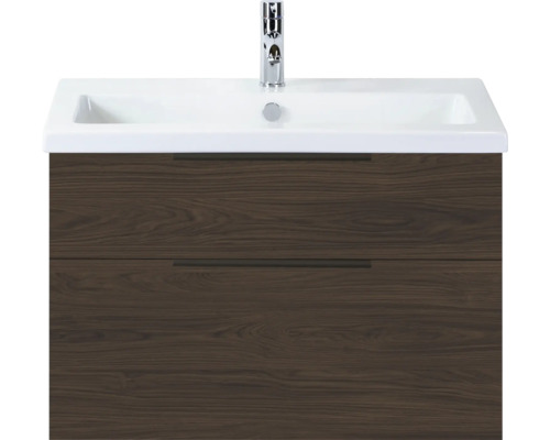 SANOX Badkamermeubelset Think smoke brown 80 cm met twee lades incl. keramische wastafel met één kraangat Wastafelmeubel met twee laden en een wasbak