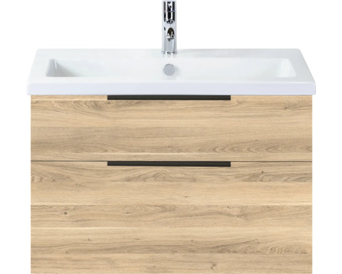 SANOX Badkamermeubelset Think grey oak 80 cm met twee lades incl. keramische wastafel met één kraangat Wastafelonderkast met wastafel en twee laden