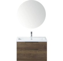 Wastafelmeubel met ronde spiegel en twee lades