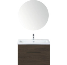 Wastafelmeubel met wastafel en ronde spiegel