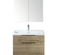 Wastafel met onderkast, spiegelkast, kraan en twee laden