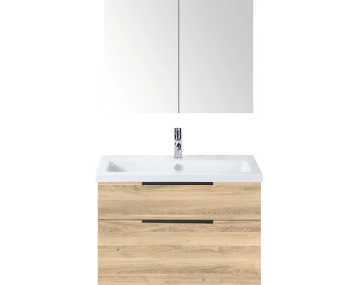 Wastafel met onderkast, spiegel, kraan en twee lades