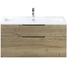 Wastafelonderkast met wastafel en twee lades in houtlook