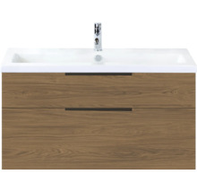 Wastafelonderkast met twee laden, wastafel en kraan