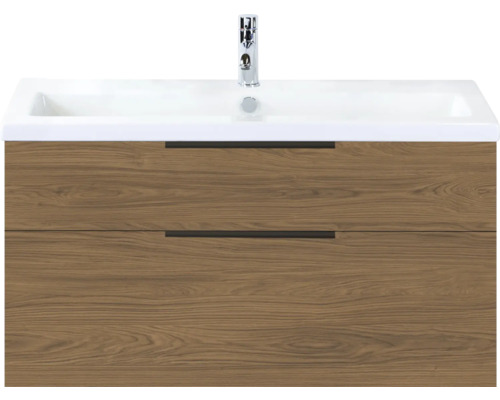 SANOX Badkamermeubelset Think honey 100 cm met twee lades incl. keramische wastafel met één kraangat Wastafelonderkast met twee laden, wastafel en kraan