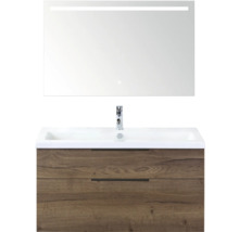 Wastafelcombinatie met wastafel, kraan en verlichte spiegel