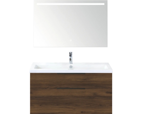 Wastafelcombinatie met wastafel, onderkast en spiegel met verlichting