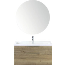Badkamermeubelset met ronde spiegel, wastafel en onderkast
