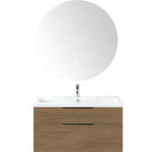 Wastafelmeubel met ronde spiegel en twee laden