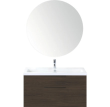 Wastafelcombinatie met ronde spiegel en twee lades