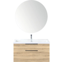 Badkamermeubelset met ronde spiegel, wastafel en onderkast