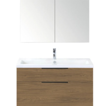 Wastafelcombinatie met spiegelkast, wastafel en onderkast in houtlook