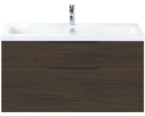 SANOX Badkamermeubelset Think smoke brown 100 cm met twee lades incl. keramische wastafel met één kraangat Wastafelonderkast met twee laden en wastafel