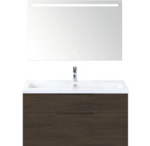 Badkamermeubelset met spiegel, wastafel en onderkast in houtlook